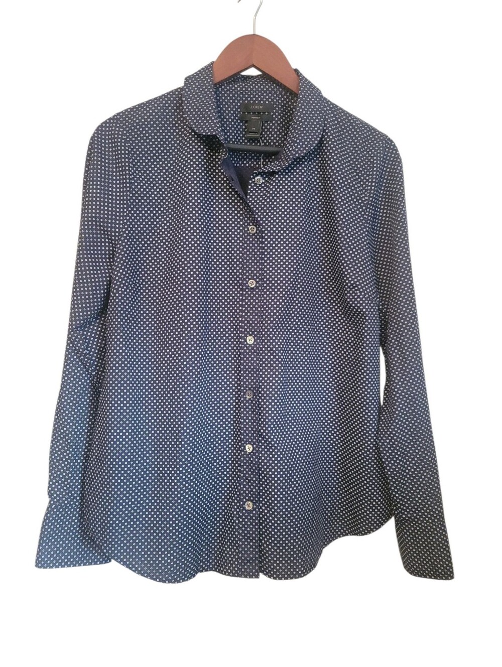 J.Crew Perfect Shirt Navy White Dot Button Down Classic Preppy Workwear Size 14